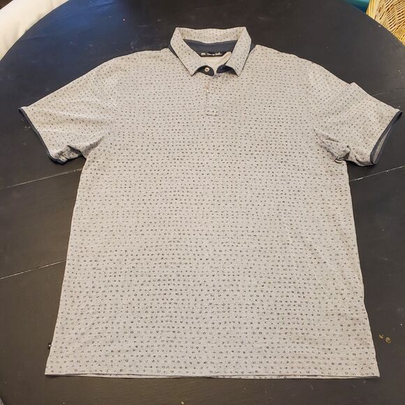 Travis Mathews Mens L Polo Shirt Blue Gray Dots Golf Summer Casual Preppy - Picture 1 of 4